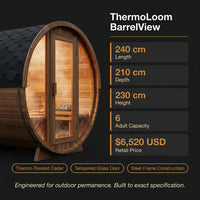 ThermoLoom BarrelView Outdoor Sauna — Results & Stats
