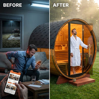 ThermoLoom BarrelView Outdoor Sauna — Before & After