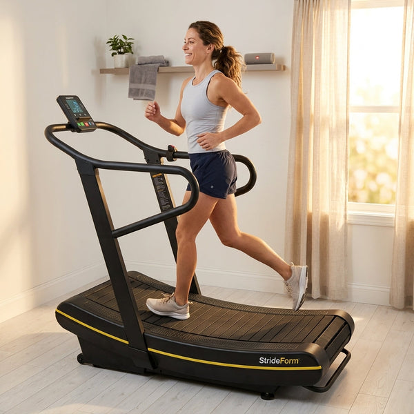 Manual Treadmill Designed for Natural Running Form, Self-Powered Curved Deck, Digital Monitor, Steel Frame