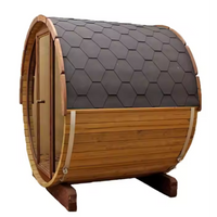 Outdoor Barrel Sauna Crafted for Wellness Retreats, Cedar Wood Construction, Glass Door, Six Person Capacity