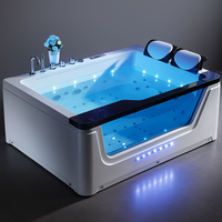 Whirlpool Tub Built for Luxury Bathing, Dual Headrests, LED Lighting, Handheld Showerhead, Chrome Fixtures
