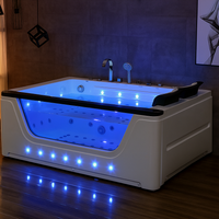 Whirlpool Tub Built for Luxury Bathing, Dual Headrests, LED Lighting, Handheld Showerhead, Chrome Fixtures